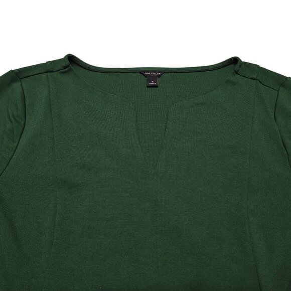Ann Taylor Top Womens Medium Green Fit and Flare V Neck Blouse Stretch Career - Picture 6 of 11